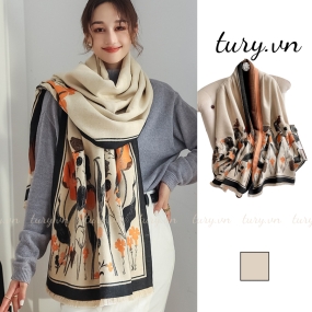 Khăn len giả cashmere choàng cổ unisex nam nữ họa tiết hoa phối viền sang trọng cao cấp mịn thời trang thu đông - LN072