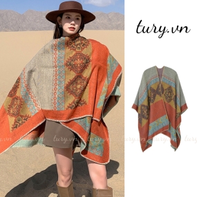 Khăn choàng cổ len unisex, Khăn giả cashmere họa tiết cổ điển cao cấp chất len mịn thời trang thu đông - LN062