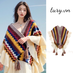 Khăn len choàng cổ unisex, Khăn giả cashmere họa tiết sọc màu cao cấp chất mịn thời trang thu đông - TURY - LN039