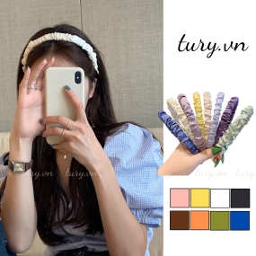 Băng Đô Cài Tóc Cỡ Nhỏ Nữ Unisex -Tury- Bờm Tóc Thiết Kế Xếp Nhung Nhún Thanh Lịch Màu Pastel Thời Trang Hàn Quốc -CT011