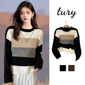 Áo Len Dệt Kim Nữ, Áo Sweater Cổ Tròn Dài Tay Chất Len Dày Dặn Kẻ Sọc Phối Màu Basic Thời Trang Hàn Quốc - Mã TA061