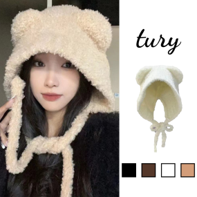 Mũ Len Tai Gấu Unisex Nữ -Tury- Nón Len Dệt Kim Tai Gấu Nhỏ Dây Dài Họa tiết Trơn Ấm Áp Thời Trang Thu Đông Basic -NL016