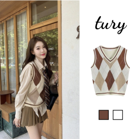 Áo Gile Unisex Cổ Chữ V Họa Tiết Hình Thoi Bản To Chất Liệu Len Cao Cấp Phong Cách Hàn Quốc Hot Trend- TURY - Mã TA058