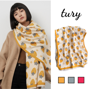 Khăn Quàng Cổ Len Unisex, Khăn Len Cashmere Họa Tiết Trái Dâu Dễ Thương Thời Trang Thu Đông - Mã LN121