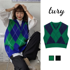 Áo Gile Unisex Cổ V Chất Len Hình Thoi Dày Dặn Phong Cách Học Sinh Hàn Quốc Thời Trang Thu Đông - Tury - MÃ TA050