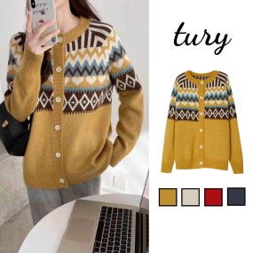 Áo Khoác Len Cardigan Cổ Tròn Unisex, Áo Len Dệt Kim Tay Dài Dáng Rộng Phong Cách Vintage - Tury - TA019