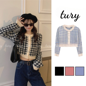 Áo Khoác Len Dệt Kim Tay Dài Họa Tiết Caro Crotop Thời Trang Thu Đông - Tury - Mã TA025