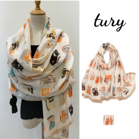 Khăn Choàng Cổ Lụa Unisex, Khăn Quàng Cổ Lụa Che Nắng Họa Tiết Mèoi Sang Trọng Nữ Tính - TURY - Mã KS095