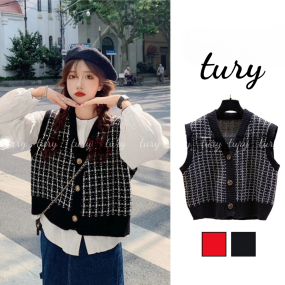 Áo Gile Cardigan Unisex, Áo Len Dệt Kim Không Tay Cổ V Dánh Xuông Họa Tiết Sọc Retro Phong Cách Vintage- Tury - TA035