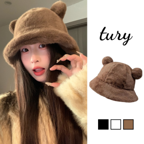 Mũ Bucket Lông Tai Gấu Unisex - Tury - Nón Bèo Lông Mềm Mại Họa tiết trơn Hàng Quốc Thời Trang Thu Đông Màu Basic -NL012