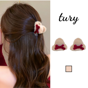 Kẹp Tóc Nơ Unisex, Kẹp Tóc Mái Nơ Đỏ Phối Lông Phong Cách Tiểu Thư Xinh Xắn Đáng Yêu Thời Trang Hàn Quốc - Mã KT066