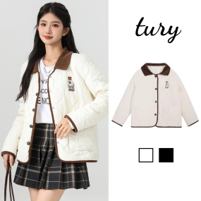 Áo Khoác Phao Nữ Unisex, Áo Khoác Cardigan Thêu Hình Gấu Lót Nhung Bên Trong Ấm Ấp Thời Trang Hàn Quốc - Tury - TA069