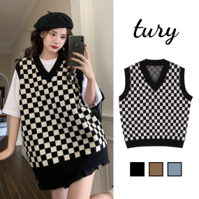Áo Gile Len Trơn ( Áo Không Tay) Thời Trang Vintage Họa Tiết Caro Hottrend Thời Trang Thu Đông - Tury - Mã TA020