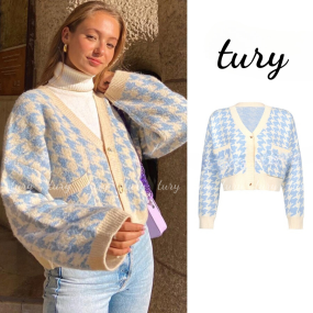 Áo Khoác Len Cardigan Dệt Kim Tay Dài Họa Tiết Houndstooth Thời Trang Thu Đông Phong Cách Hàn Quốc - Tury - Mã TA023