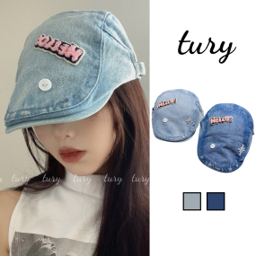 Nón Beret Unisex, Mũ Nồi Chất Jean Dày Dặn Đứng Form Họa Tiết Hello Dễ Thương Phong Cách Hàn Quốc - TURY - Mã MN022