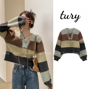 Áo Croptop Cổ Chữ V Unisex, Áo Sweater Dệt Kim Tay Dài Dáng Rộng Dày Dặn Phong Cách Hàn Quốc - Tury - TA045