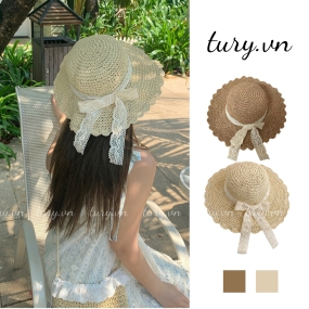 Nón Cói Mùa Hè - Tury - Mũ Cói phối Dây Ren Vành Rộng Chuẩn Form Che Nắng Cho Cgij Em Đi Biển Cháy Phố Mùa Hè - NC008