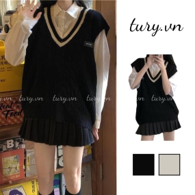 Áo Gile Unisex Cổ Tim, Áo Len Thừng Họa Tiết Kẻ Viền From Rộng Thời Trang Học Sinh Hàn Quốc Basic - Tury - MÃ TA038