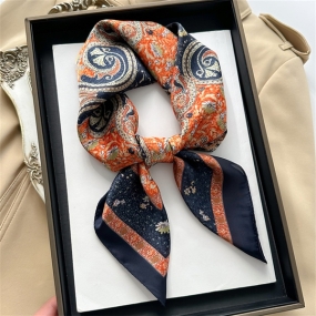 Khăn Lụa Vuông Unisex, Khăn Turban Choàng Cổ Vuông Phối Hoa Thổ Cẩm  Sang Trọng Trẻ Trung - 70x70cm - Mã KL060