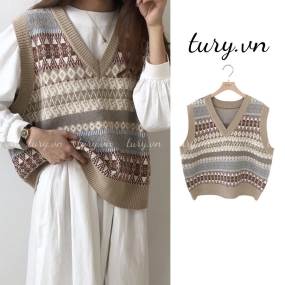 Áo Gile Len Không Tay Họa Tiết Thổ Cẩm Thời Trang Thu Đông Phong Cách Vintage Màu Be Thổ Cẩm - Tury - Mã TA008   