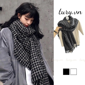 Khăn choàng cổ len unisex nam nữ họa tiết sọc caro cao cấp chất len mịn thời trang thu đông phong cách Hàn Quốc - LN007