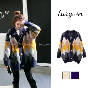 Áo Khoác Cardigan Len Unisex, Áo Len Nữ Form Rộng Họa Tiết Hình Học Thời Trang Hàn Quốc Nhiều Màu - Tury - TA014