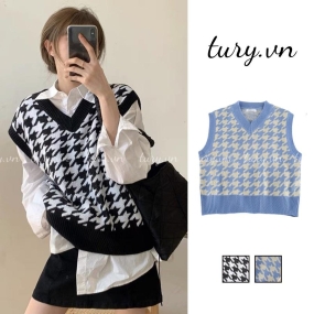 Áo Gile Len Unisex Tay Cộc Họa Tiết Caro Thời Trang Thu Đông Phong Cách Hàn Quốc Màu Đen Xanh - Tury - Mã TA001
