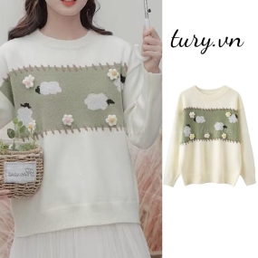 Áo Sweater Unisex Chất Len Cao Cấp Đính Hoa Kiểu Phong Cách Trẻ Trung Hàn Quốc Thời Trang Thu Đông - Tury - TA041
