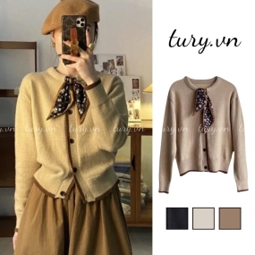 Áo Khoác Len Cardigan Dệt Kim Tay Dài Phối Nơ Turban Thời Trang Thu Đông Phong Cách Hàn Quốc - Tury - Mã TA006