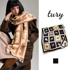 Khăn Choàng Len Unisex, Khăn Len Cashmere Họa Tiết Ngựa Đen Giữ Ấm Thời Trang Thu Đông - Mã LN127