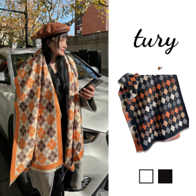 Khăn Quàng Cổ Len Unisex, Khăn Len Cashmere Họa Tiết Hình Thoi Sang Trọng Thời Trang Thu Đông -  Mã LN126