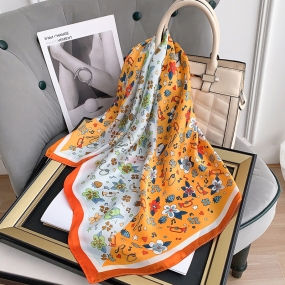 Khăn Lụa Vuông Unisex, Khăn Turban Choàng Cổ Vuông Phối Hai Màu Hoa Nhí  Sang Trọng Trẻ Trung - 70x70cm - Mã KL062