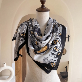 Khăn Lụa Vuông Unisex, Khăn Lụa Chiffon Họa Tiết Trái Cây Hoa 90x90cm Phong Cách Thanh Lịch -  Mã K9103