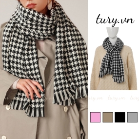 Khăn len choàng cổ unisex, Khăn giả cashmere họa tiết xương cá cao cấp chất mịn thời trang thu đông nhiều màu - LN010