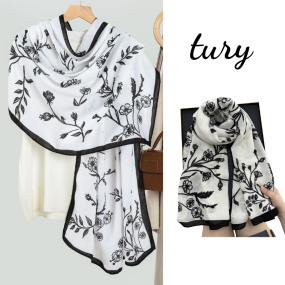 Khăn choàng cổ lụa mẫu cành hoa hồng - KS108