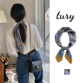 Khăn lụa vuông mẫu hoa vàng nền xanh - KL071