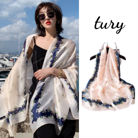 Khăn quàng cổ lụa mẫu hoa có viền - KS101