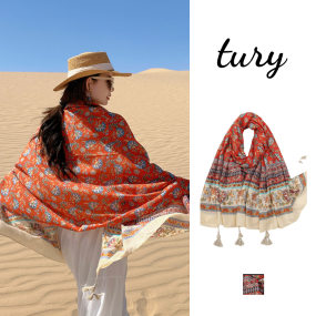 Khăn choàng cổ boho 180x100cm mẫu hoa cam - KC101