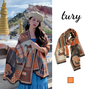 Khăn len choàng cổ giả cashmere unisex nam nữ họa tiết lạ mắt cao cấp mịn thời trang thu đông nhẹ nhàng tone cam - LN064