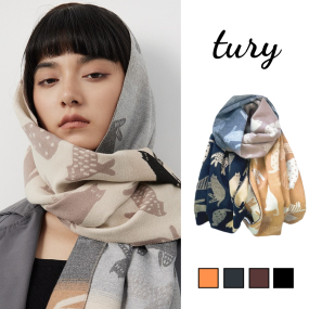 Khăn len choàng cổ giả cashmere unisex nam nữ họa tiết động vật dễ thương cao cấp thời trang thu đông tone nâu - LN077