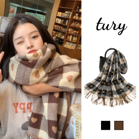Khăn len choàng cổ unisex nam nữ họa tiết trái tim cao cấp chất mịn thời trang Hàn Quốc thu đông tone nâu đen - LN014