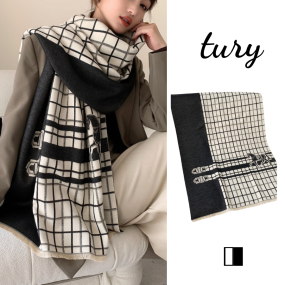 Khăn len choàng cổ unisex, Khăn giả cashmere họa tiết ngựa cao cấp chất mịn thời trang thu đông tone đen - LN045