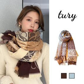Khăn len choàng cổ unisex, Khăn giả cashmere họa tiết chữ X cao cấp chất mịn thời trang thu đông tone xanh nâu - LN044