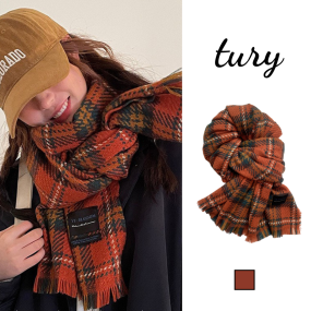 Khăn len choàng cổ unisex, Khăn giả cashmere họa tiết sọc caro cao cấp chất mịn thời trang thu đông tone đỏ - LN074