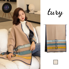 Khăn len choàng cổ giả cashmere unisex, Khăn quàng cổ họa tiết dây thắt cao cấp thời trang thu đông tone nâu - LN063