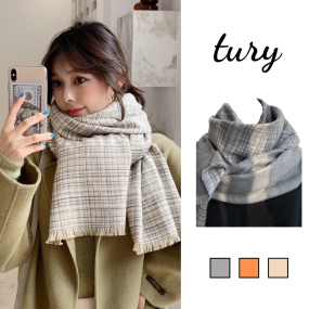 Khăn Len Choàng Cổ Unisex Nam Nữ - Tury - Khăn Cashmere Họa tiết Caro nhỏ Đơn Giản Thời Trang Thu Đông Màu Basic - LN024